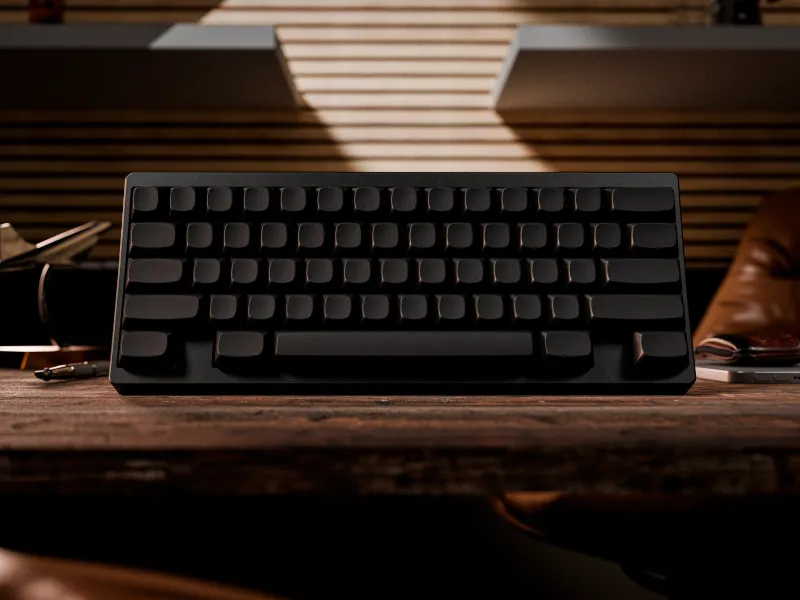 Apsis keyboard by Laminar with MTNU Black Blanks custom keycaps. Modern 3D peripheral visualization and keyboard design by MiKeyDigit.