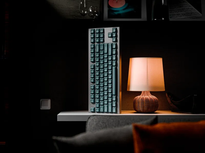 GMK B4VB keycaps by Masje on a F1-8X V2 keyboard by Geonworks. High-end 3D mechanical keyboard visualization by MiKeyDigit.