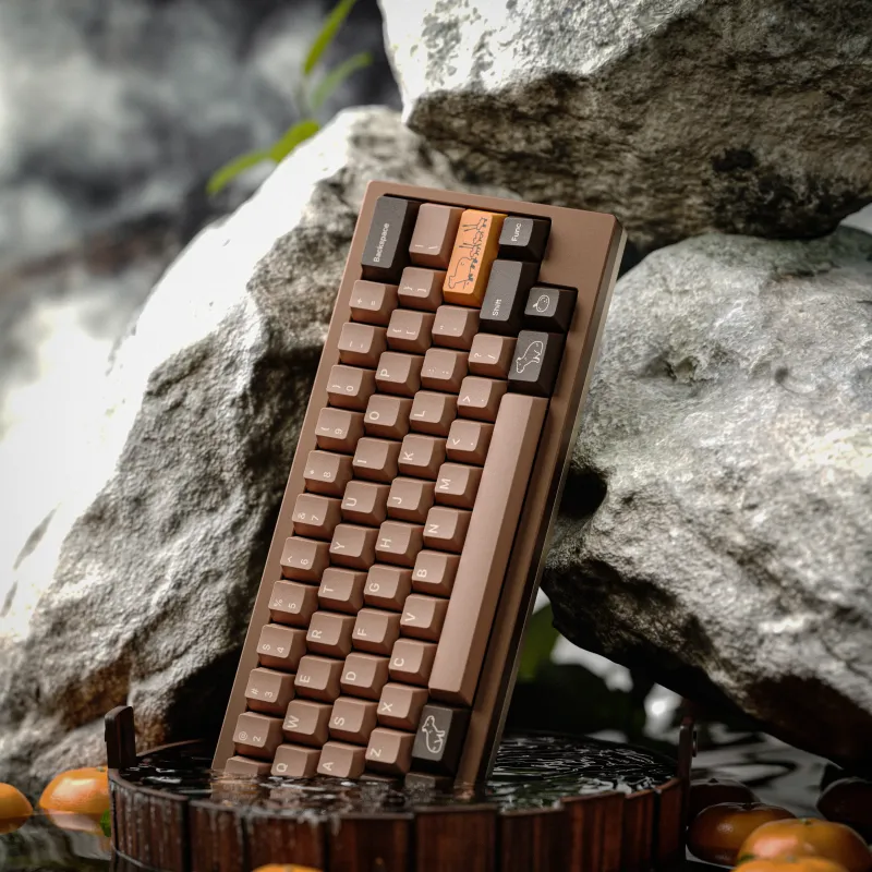 KAP Capy keycaps on a Capy 60% keyboard, both by Bowl. Clean and creative 3D product render by MiKeyDigit.