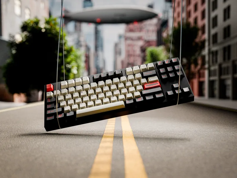 GMK Led Zep keycaps by mcmcmc on a F1-8X V2 keyboard by Geonworks. High-fidelity 3D mechanical keyboard visualization by MiKeyDigit.