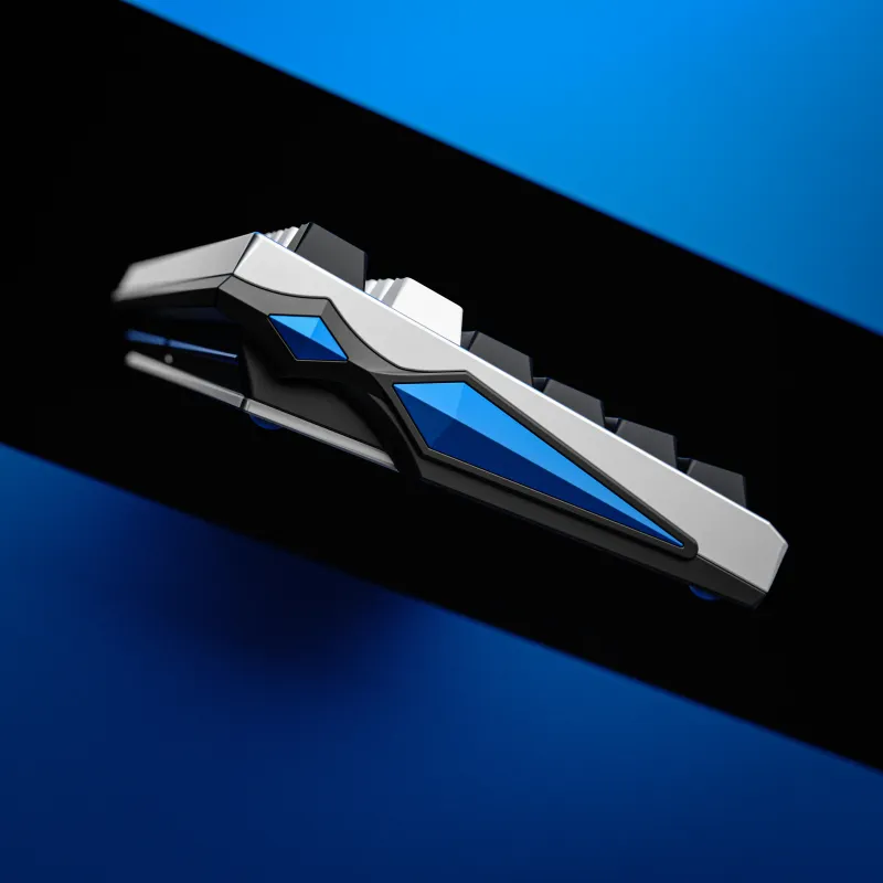 Detailed 3D visualization of the Morgan TKL keyboard by Auena with GMK Abyssal keycaps. Sophisticated product render by MiKeyDigit.