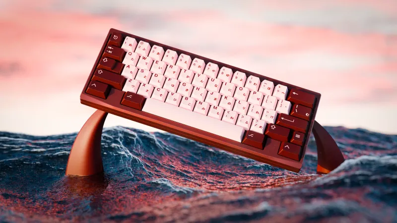 Oblique keyboard by Bowl with GMK Darling keycaps. Professional and detailed 3D visualization by MiKeyDigit.