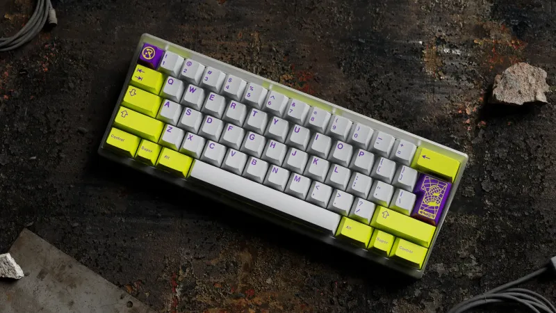 Optica keyboard by The Flying Penguin with GMK Nerve keycaps. Modern 3D mechanical keyboard product render by MiKeyDigit.