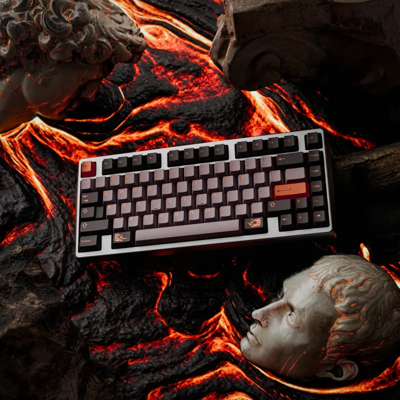 GMK Pompeii custom keycaps by Slim shown in a 3D product render on an Iron165 keyboard. Expert mechanical keyboard visualization by MiKeyDigit.