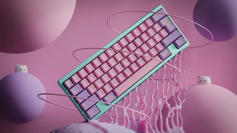 SW Pastel Goth keycaps by Manu CTRL. & GothCaps on an Oblique keyboard by Bowl. Edgy and creative 3D mechanical keyboard render by MiKeyDigit.
