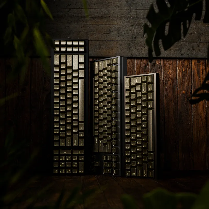 Viking Antique keycaps by Awekeys shown on Intro AT, F1-8X V2, and F2-60 keyboards. Professional 3D product render by MiKeyDigit.